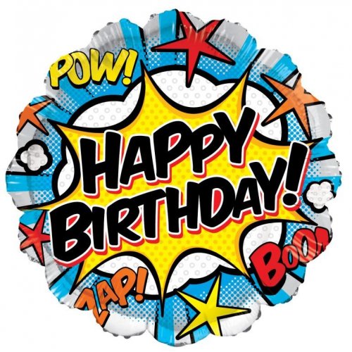 Super Hero Comic  Round Happy Birthday Foil Balloon