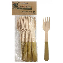 Load image into Gallery viewer, Gold Wooden Forks (10 pack)
