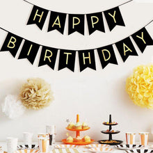 Load image into Gallery viewer, Black &amp; Gold Happy Birthday Garland - The Party Edit
