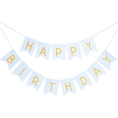 Baby Blue & Gold Happy Birthday Garland - The Party Edit