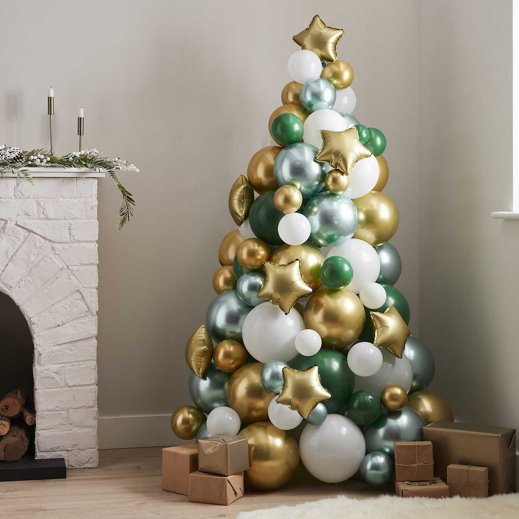 Balloon Christmas Tree - Green, White & Gold