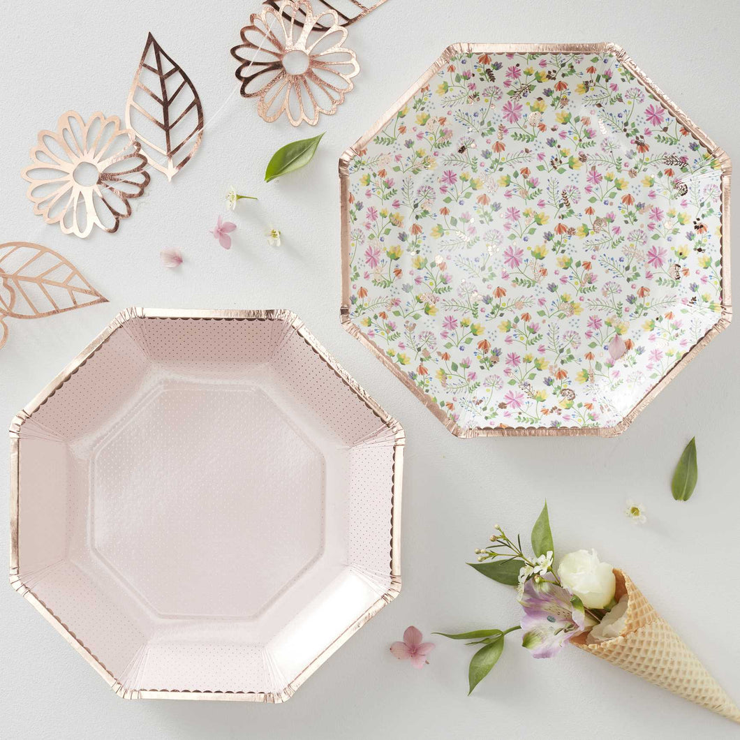 Floral & Rose Gold Foiled Dinner Plates (8 pack)