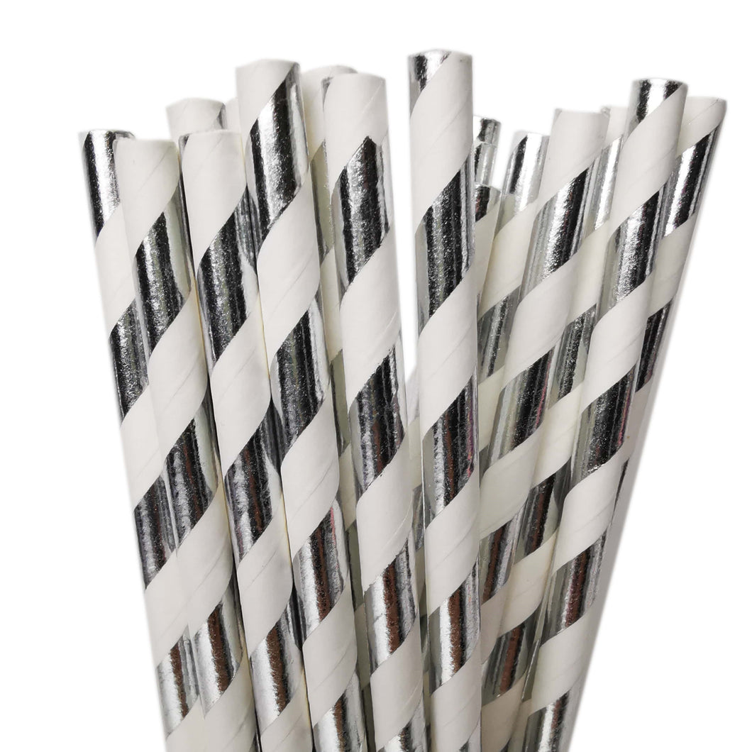 Silver Striped Paper Straws (20 pack)