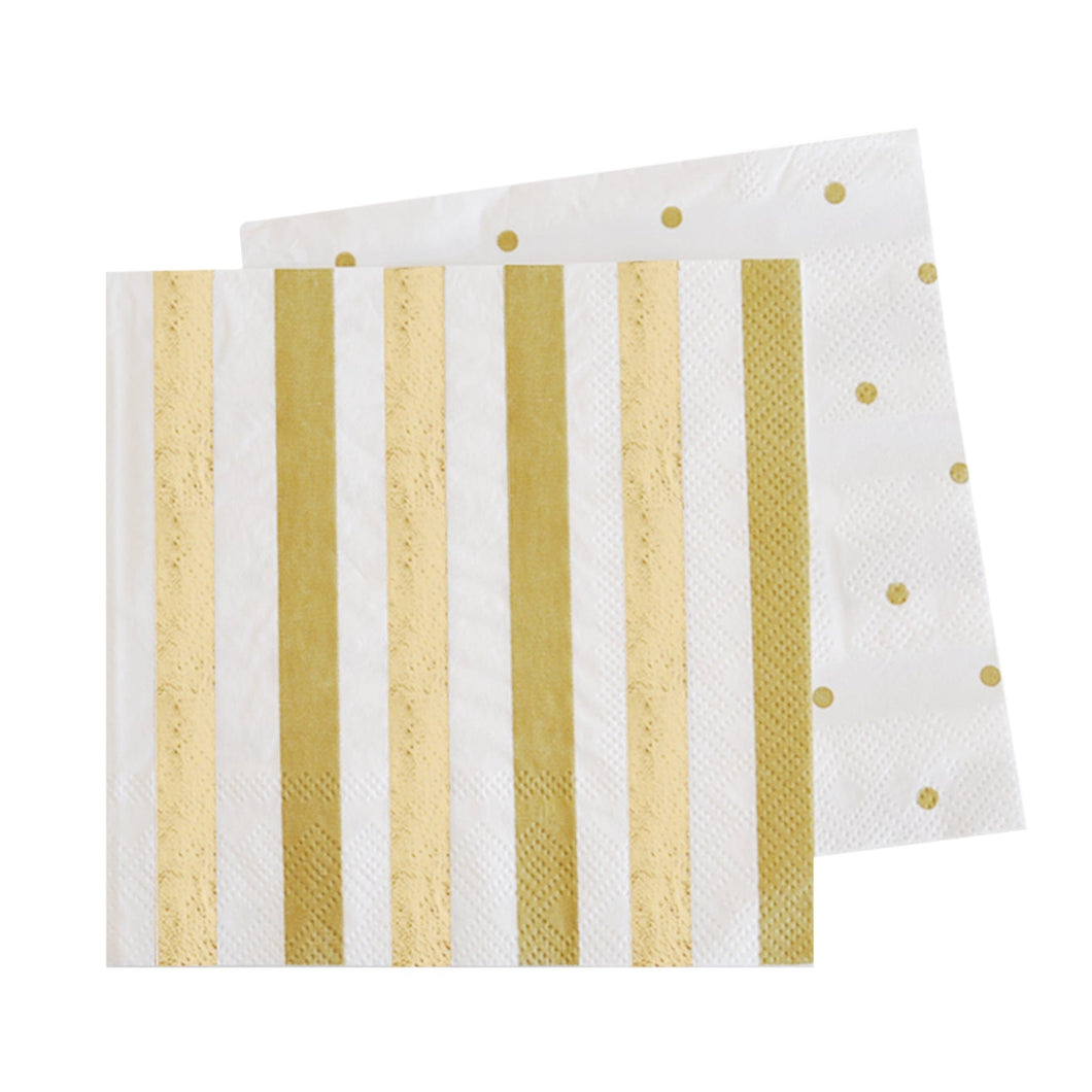 Gold Stripes & Dots Cocktail Napkins (20 pack)