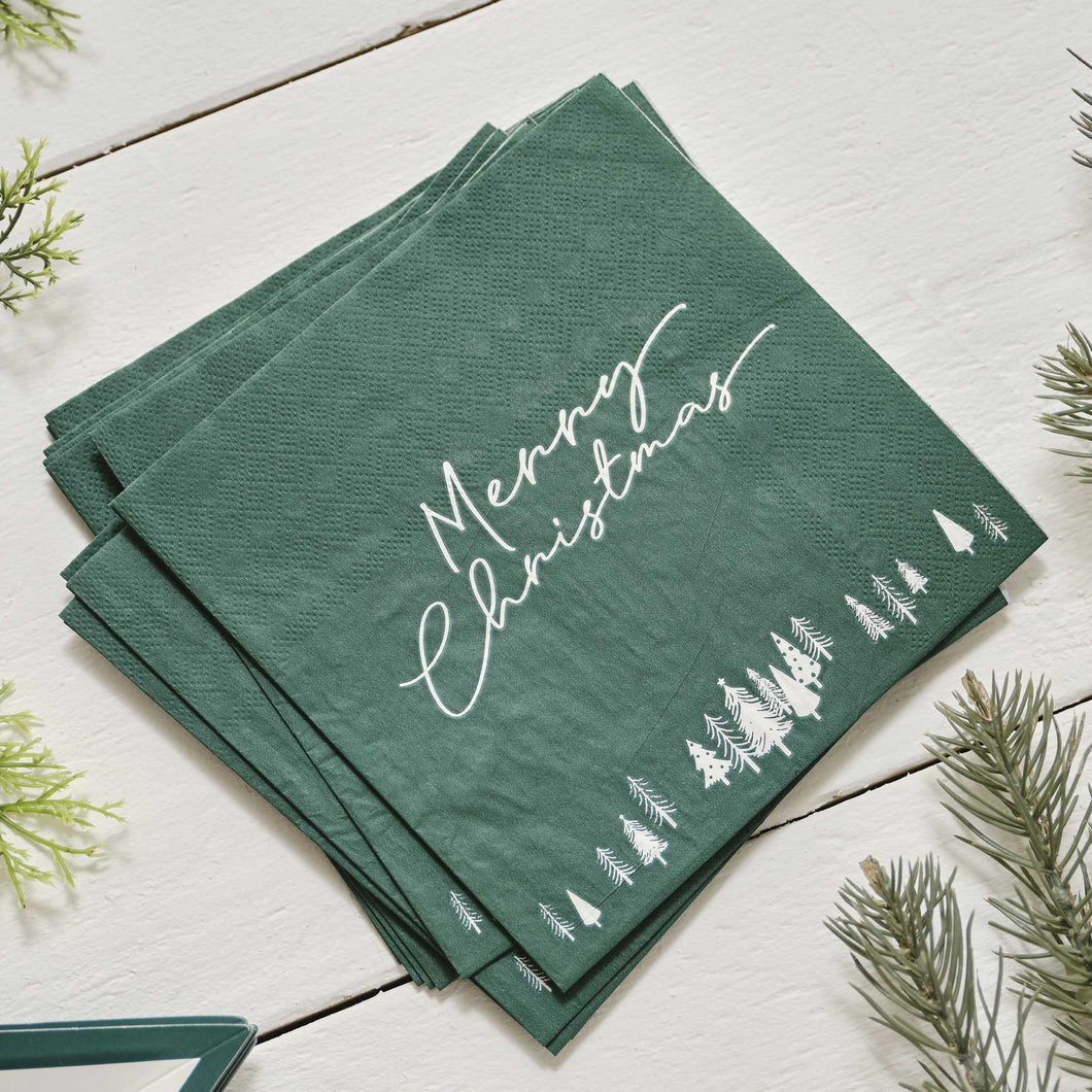 Merry Christmas Green Napkins (16 pack)