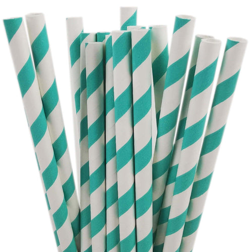Aqua Striped Paper Straws (20 pack) - The Party Edit
