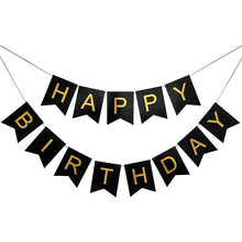 Load image into Gallery viewer, Black &amp; Gold Happy Birthday Garland - The Party Edit
