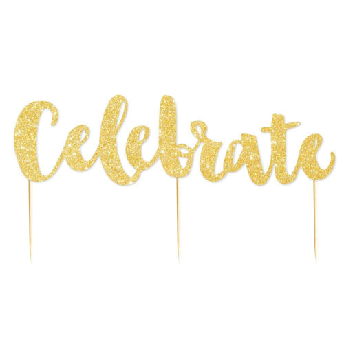 Celebrate Gold Glitter Cake Topper - The Party Edit