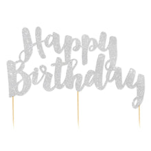 Load image into Gallery viewer, Happy Birthday Silver Glitter Cake Topper
