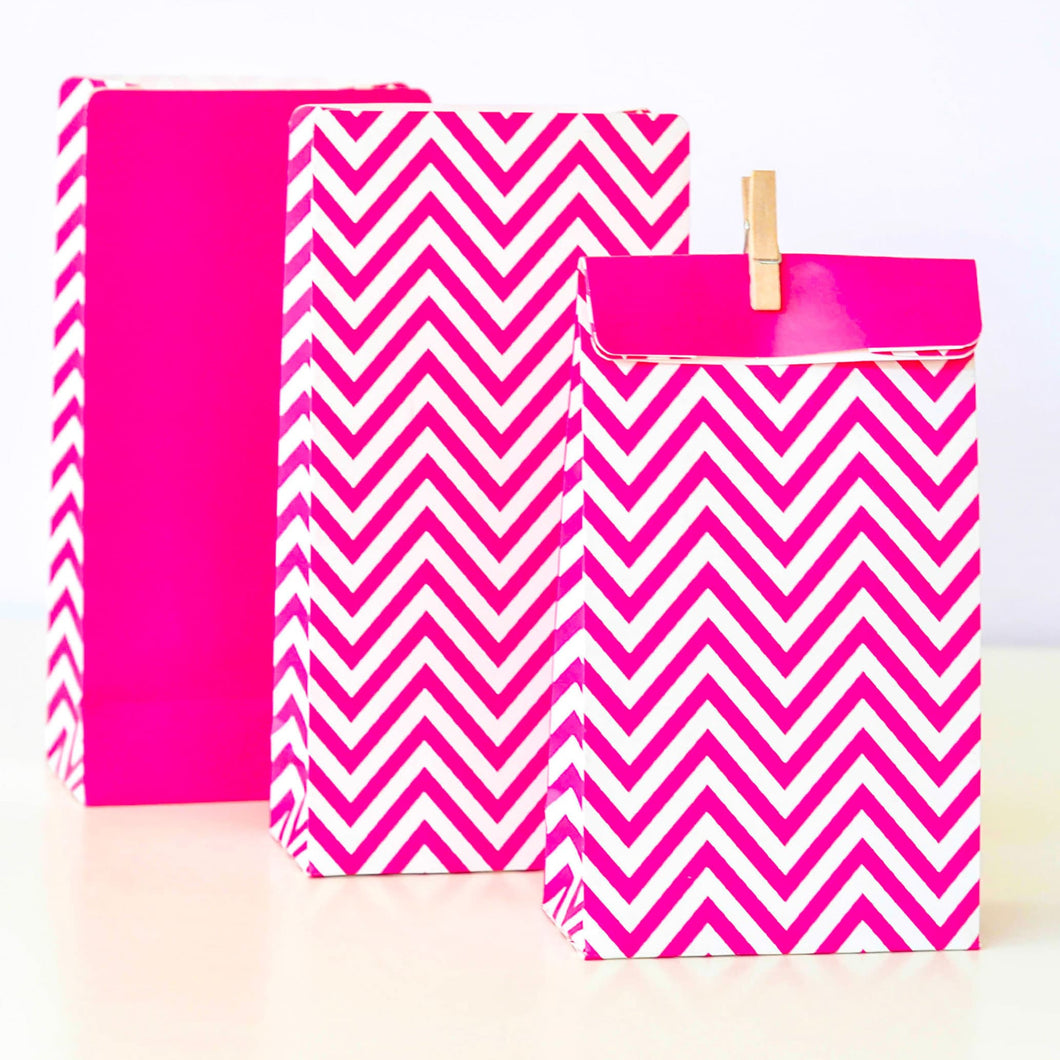 Chevron Hot Pink Party Bags (12 pack)