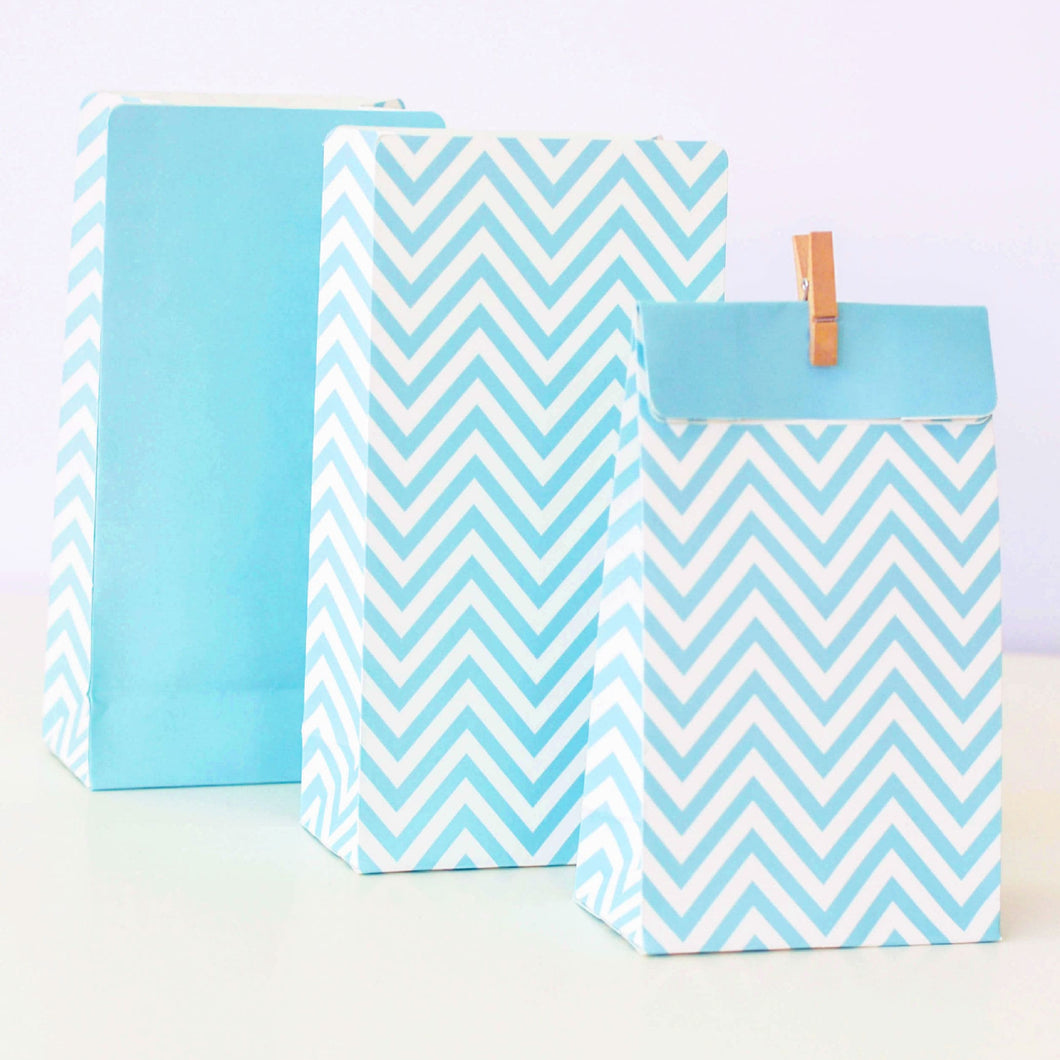 Chevron Baby Blue Party Bags (12 pack)