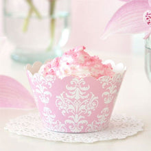 Load image into Gallery viewer, Damask Pink Cupcake Wrappers (12 pack)
