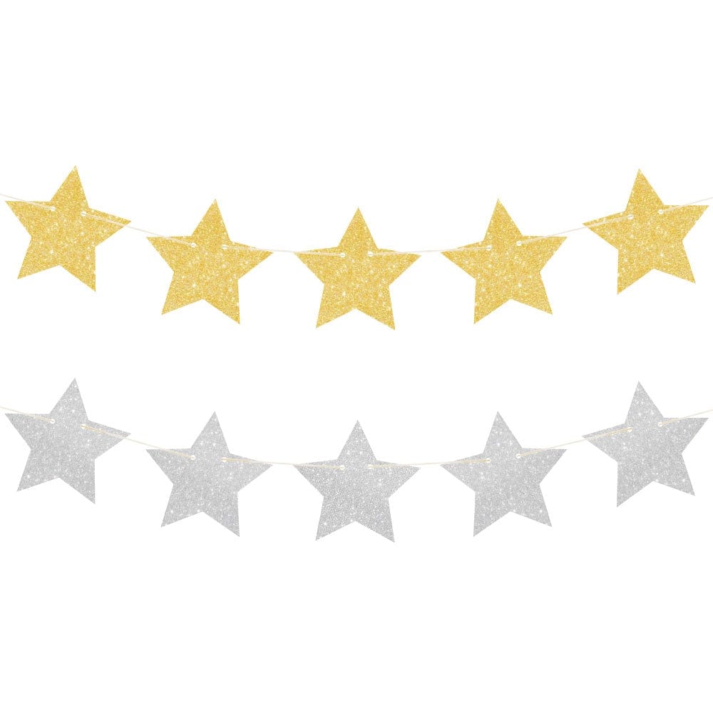 Gold & Silver Glitter Star Reversible Garland